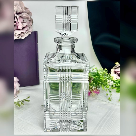 Ralph Lauren Glen Plaid Crystal Decanter Vintage Barware Whisk Bourbon Scotch Decanter 10.5" Rare Estate Barware
