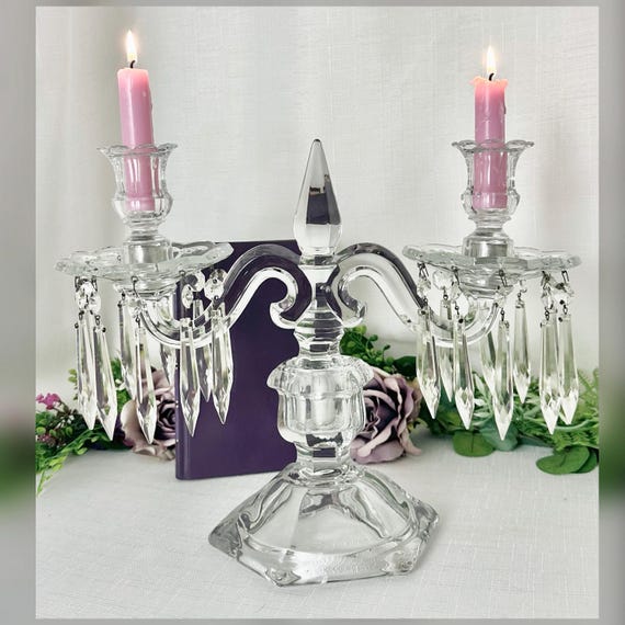 Heisey Old Williamsburg Crystal 3 Arm Candelabra Prism Drops