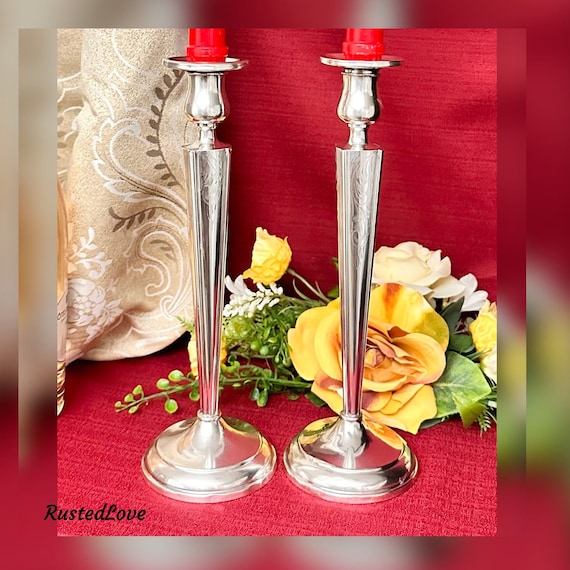 WEB Sterling Silver Candle Sticks / Silver Tall Etched Candle Holders / Sterling Silver Candlestick / Vintage Sterling Silver Candle Holders