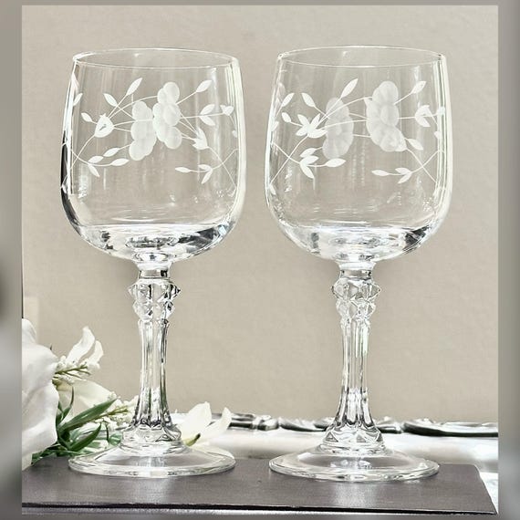 Princess House Bordeaux Water Goblets Pair Vintage Etched Glasses