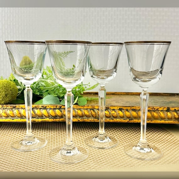 Mikasa Wheaton Gold Water Glasses / Mikasa Water Goblets / Mikasa Wheaton Gold Stemware / Vintage Wheaton Gold Trimmed Water Glasses - 4
