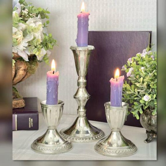 Sterling Silver Candle Holders / Vintage Sterling Silver Console Candlesticks / Sterling Silver Taper Candle Holders / 3 Silver Candlesticks