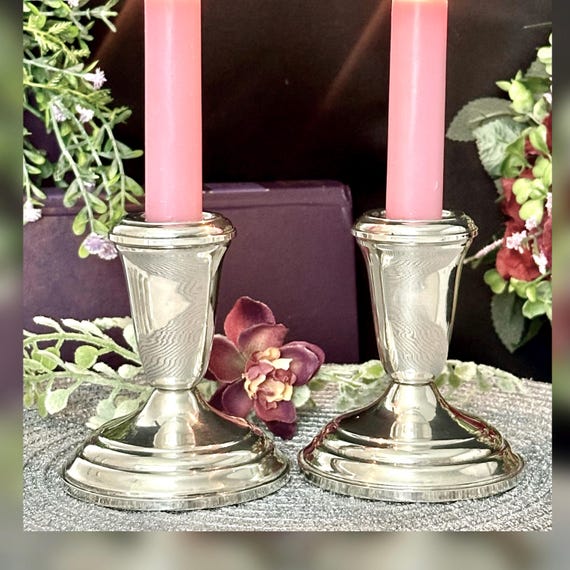 Sterling Silver Candlesticks / Silver Console Candle Stick / Sterling Silver Candle Holders / Vintage Pair Silver Console Candle Holders