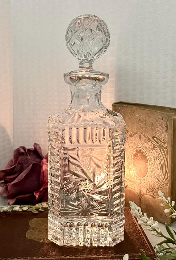 Vintage Zajecar Crystal Decanter, Pinwheel Cut Glass, Yugoslavia
