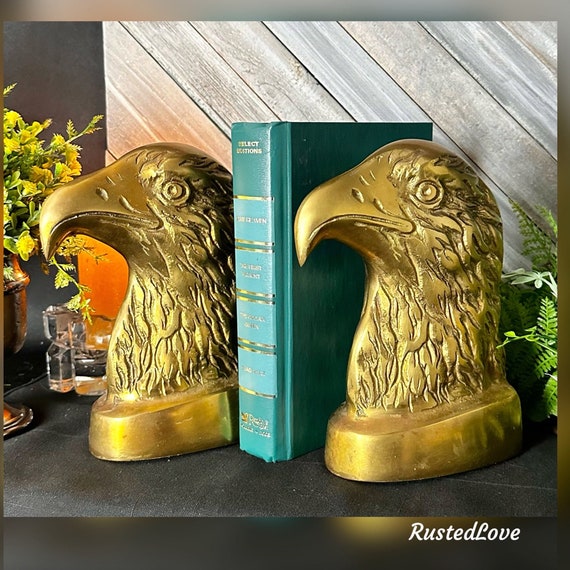 Brass Eagles Bookends / Vintage Home and Decor / Federal / Desk Office / Shelf Decor / Gold Bald Eagles / Solid Brass / For the Home / Gift