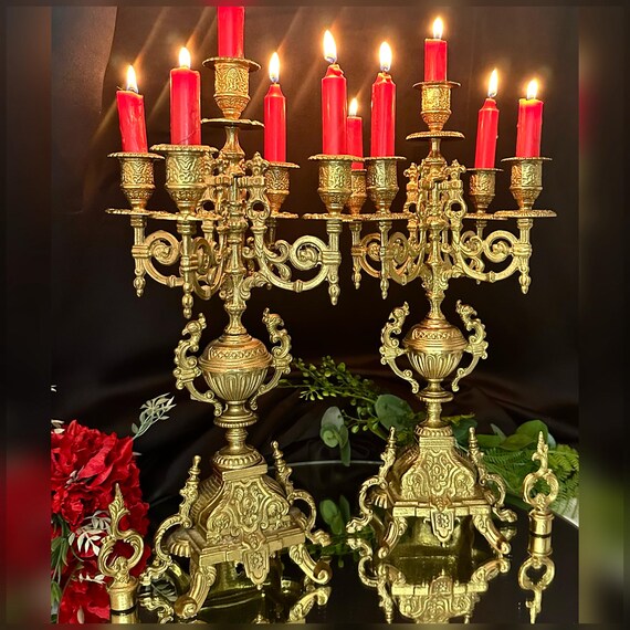 Vintage Italian Brevettato Styled Candelabras / Brass Vintage Baroque Candle Holders / Made In Italy Brass Candle Holders Gold Candlesticks