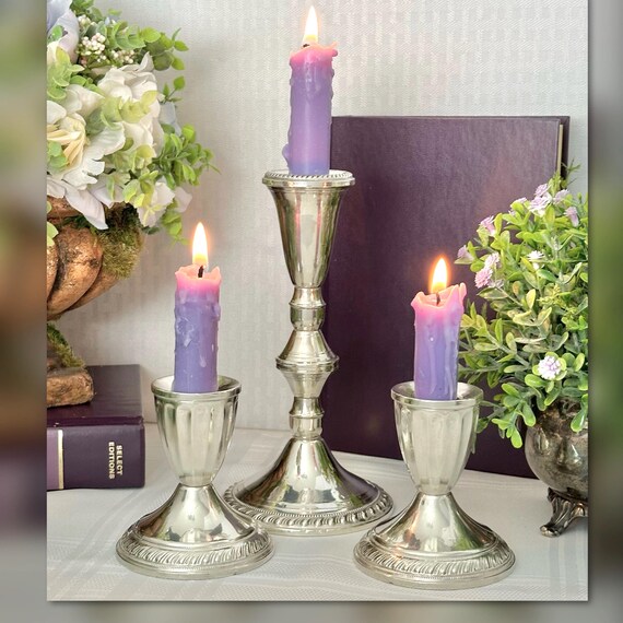 Sterling Silver Candle Holders / Vintage Sterling Silver Console Candlesticks / Sterling Silver Taper Candle Holders / 3 Silver Candlesticks