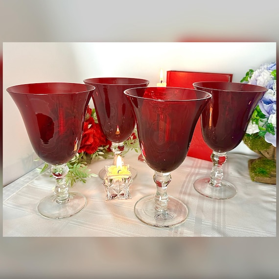 Ruby Red Water Glasses / Home Essentials Red Water Goblets / Blown Red Glass Drinkware Glasses / Home Essential Red Glass / 4 Water Glasses