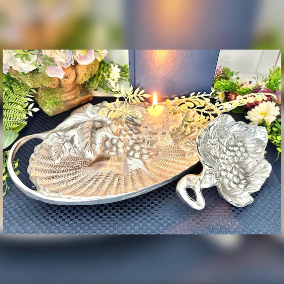 Wilton Armetale Grape Tray Set of 2 Pewter Serving Tray Candy Dish Vintage Decor