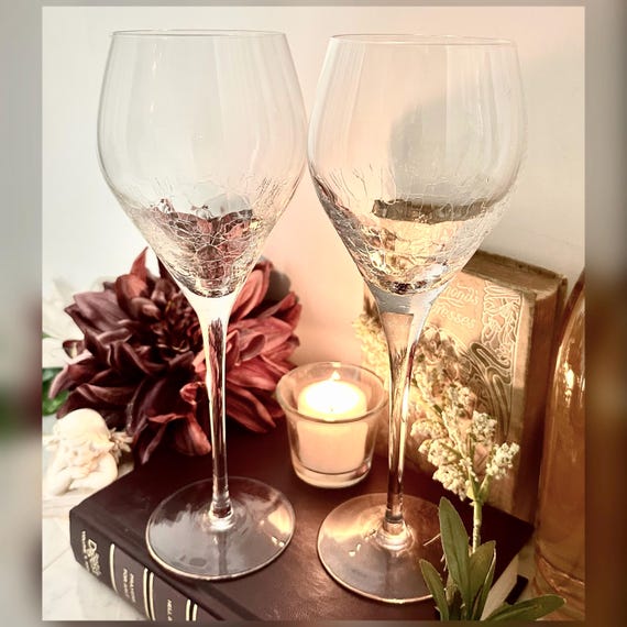 Pier 1 Reflections Crackle Wine Goblets Vintage Glass