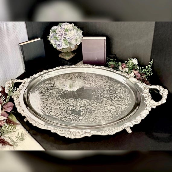 Wallace Baroque Silver Plated Tray / Baroque Wallace 294F Footed Tea Serving Tray / Silverplated Wallace Baroque Tray / Discounted Tea Tray