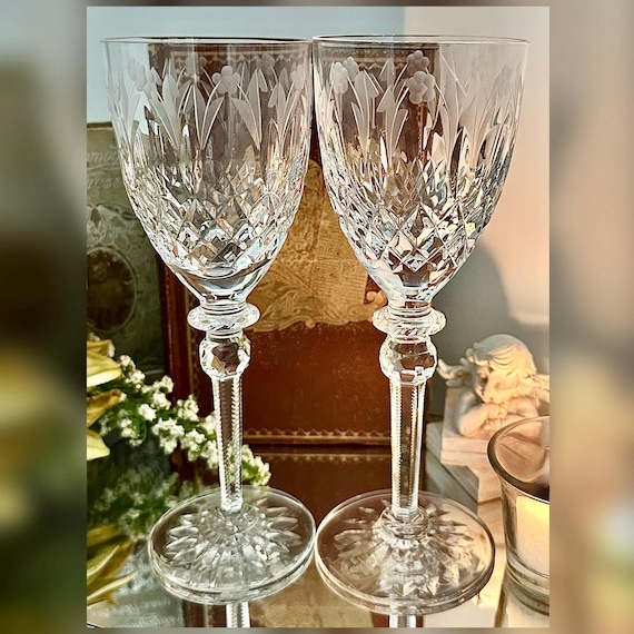 Rogaska Gallia Crystal Wine Glasses Pair Vintage Replacement Stemware
