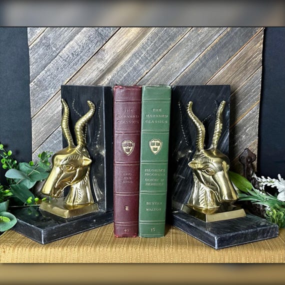 Bookends Gazelle / MCM / Antelope Vintage / Solid Brass Deer / Gold Ibex Bookend / Solid Brass Elk Bookends  / Home and Decor / Office Decor