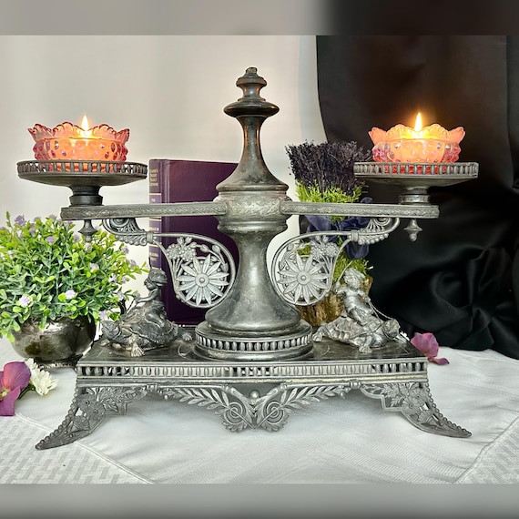 Pairpoint Antique "Sweet Meat" Serving Piece / Antique Pairpoint Silver Plated Cherub Centerpiece / Silver Plated Cherubs Centerpiece /