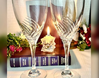 Vintage Schott-Zwiesel Pirouette Crystal Water Glasses Set of 2, Blown Crystal Germany