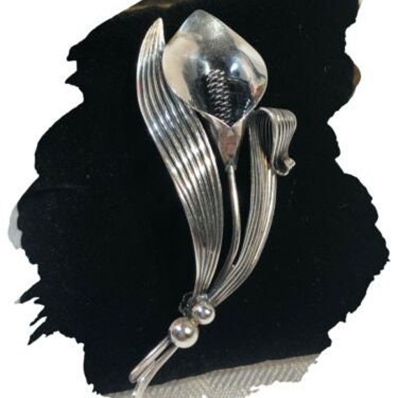 Silver Flower Brooch / Sterling Silver Denmark Brooch / Sterling Calla Lillie Pin / Flower Pin / Stamped 925 Silver Brooch / Sterling Brooch