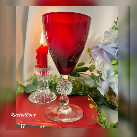 Morgantown Golf Ball Ruby Red Water Glass / Red Morgantown Golf Ball Glass / Morgantown Red Water Glass with Golf Ball Stem / *Discounted 1