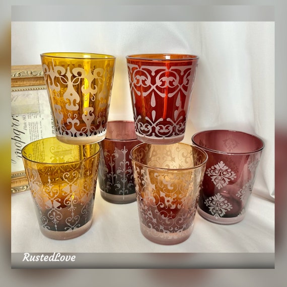 Micheal Weems "Styled" Old Fashioned Glasses / Blown Tumbler Glasses / Jewel Toned Glassware / Frosted Hand Blown Old Fashioned Glasses - 6