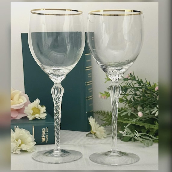 Lenox Monroe Gold Water Goblets Pair Gold Rim Vintage Glasses