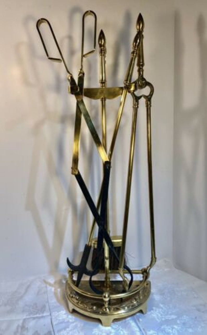 Vintage Brass Fireplace Tool Set & holder Traditional 5 piece Etsy