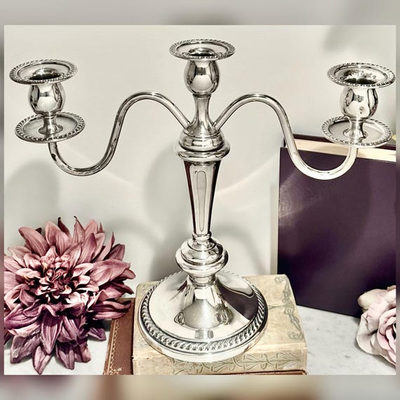 Cheshire Silver Plated Convertible Candelabra 3 Arm Candle Holder