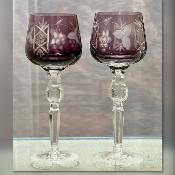 Hortensja Amethyst Hock Wine Glasses / Hortensja Purple Wine Hock Glasses / Vintage Hortensia Hock Wine / Bohemian Colored Wine Glasses - 2