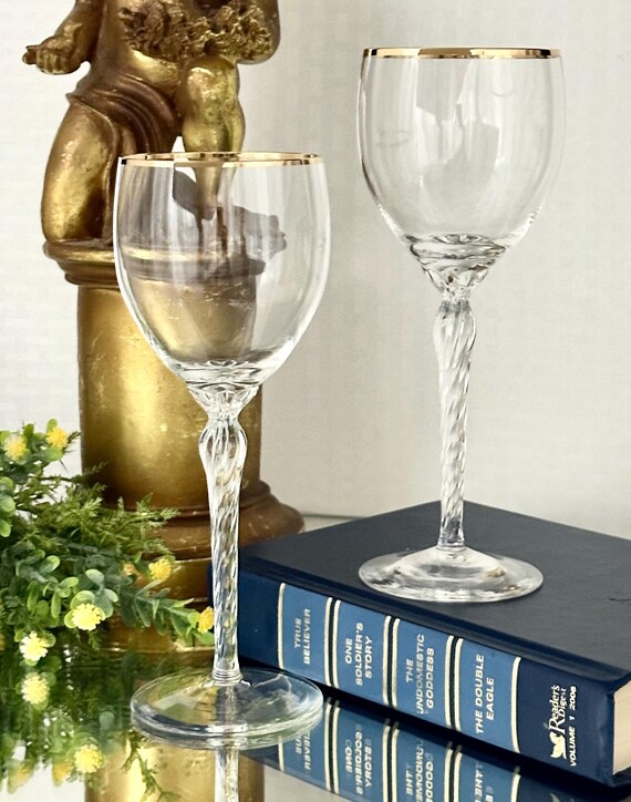 Monroe Gold Lenox Wine Glasses / Vintage Mikasa Crystal Monroe Gold Wine Glasses / Lenox Monroe Gold Trimmed Wine Glasses / 2 Wine Glasses