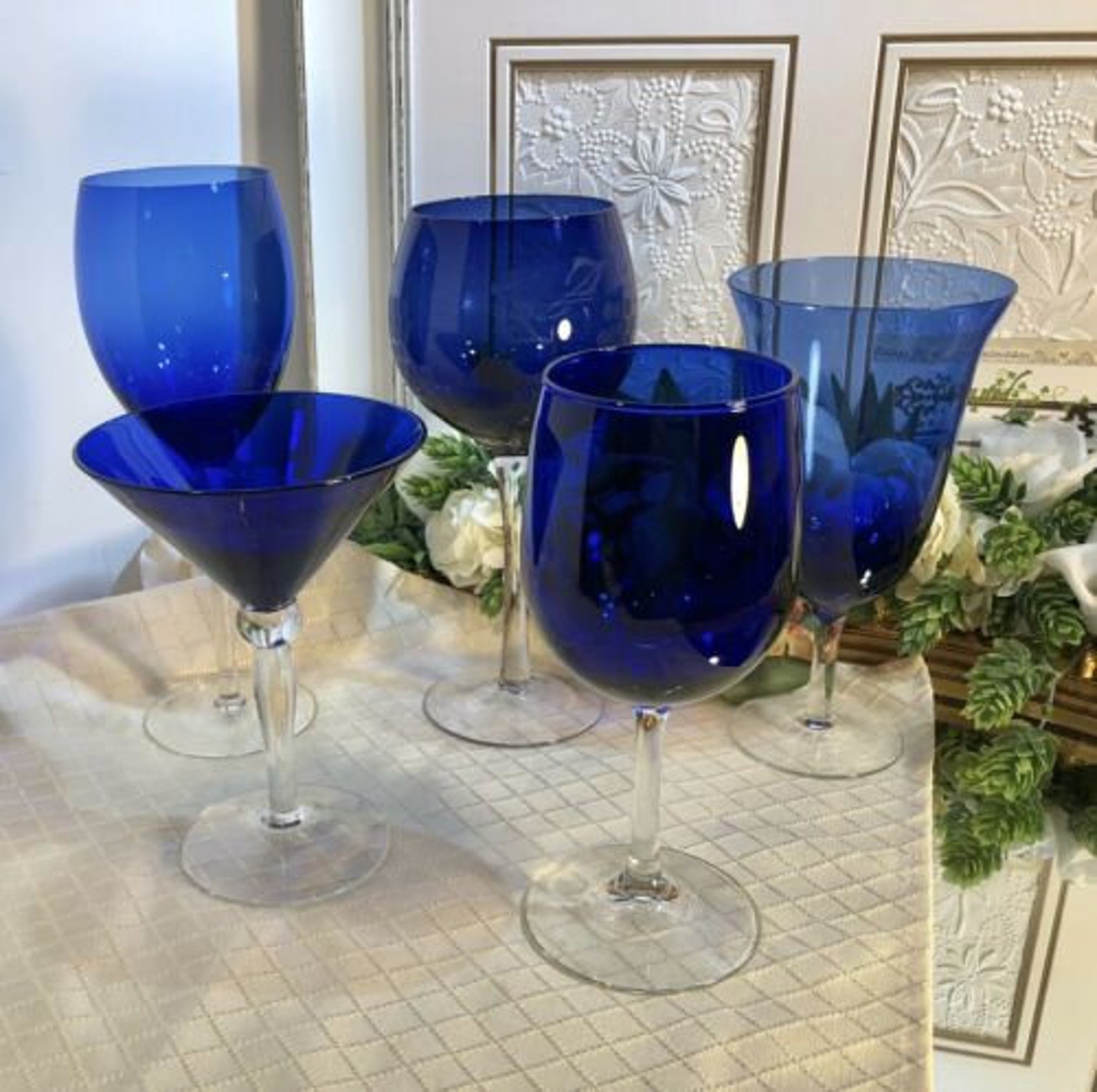 10 Cobalt blue mixed Set of wine / water glasses martini Etsy