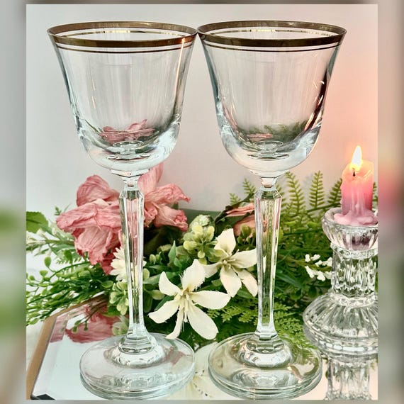 Mikasa Wheaton Gold Rim Wine Glasses Pair Replacement Goblets Stemware