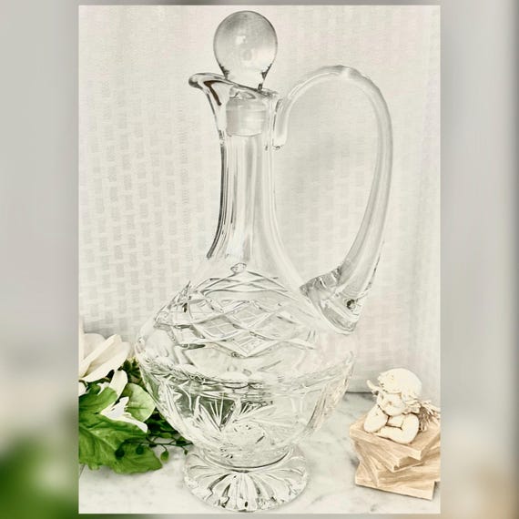 Vintage Cut Crystal Decanter with Stopper, Star of David Pattern