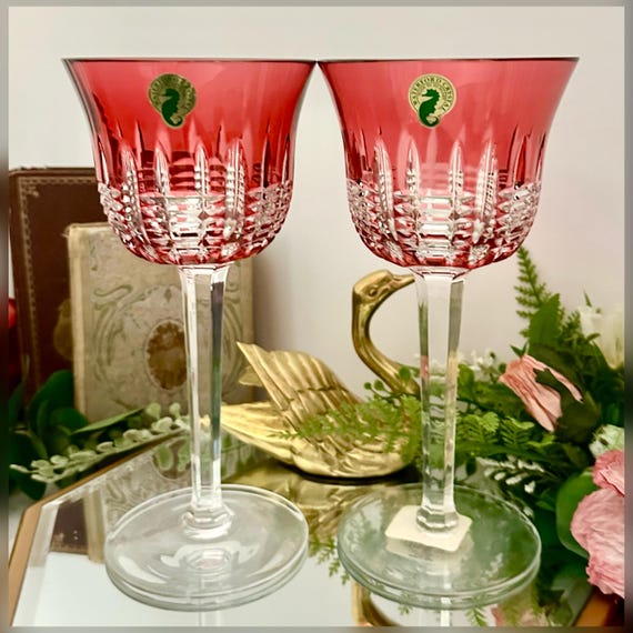 Waterford Simply Pastel Pink Water Goblets Pair Vintage Glasses