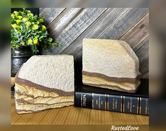 Book Ends Sandstone / Large Natural Stone / Natural Stone Bookends / Office Decor / Paperweight / Desk Decoration / Shelf Decor