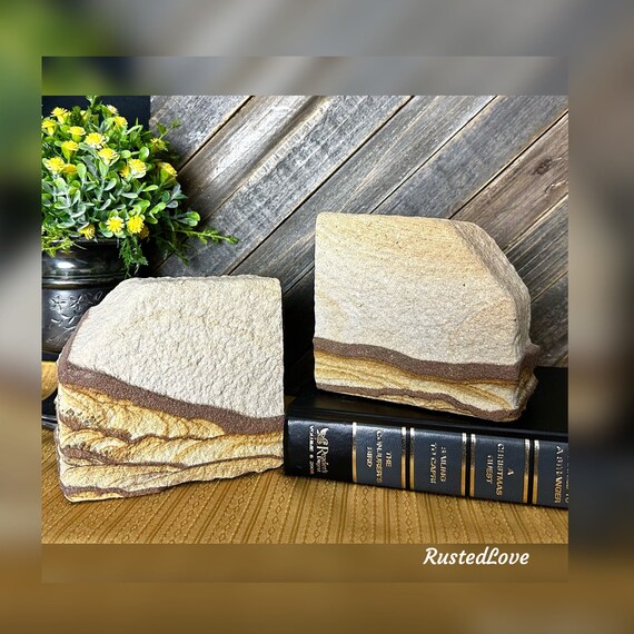 Book Ends Sandstone / Large Natural Stone / Natural Stone Bookends / Office Decor / Paperweight / Desk Decoration / Shelf Decor