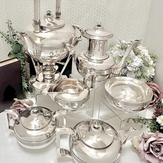 Vintage Silver Plate Gorham Tea Set with Tilting Teapot 7 Pc