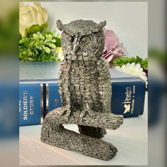 Vintage Honeywell Hudson Pewter Wise Owl Paperweight Figurine Desk Decor