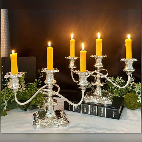 Silver Plated Candelabras / Benedict Proctor Art Nouveau Styled Candlesticks / Silver Plated Benedict Proctor Candelabras / Pair Candlestick