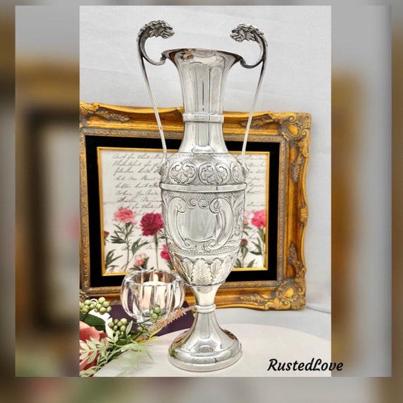 Swatkins Silver Plated Vase / Engand Trophy Vase / Chased SWATKINS Silverplated Trophy Vase / Vintage Swatkins Chased Silverplate Trophy
