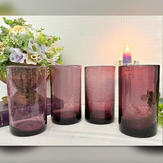 Tag Ltd Plum Flat Tumbles / Tag Plum Purple 18 Oz Bubble Glasses / Tag Ltd Colored Blown Glass Tumblers / Purple Bubble Tumbler Glasses - 4