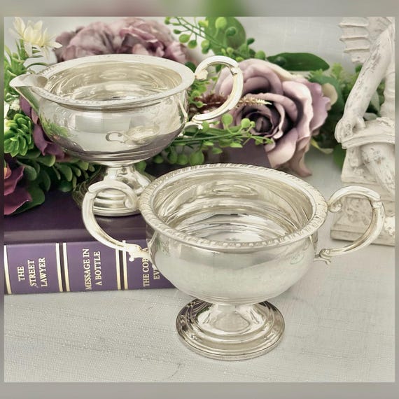 Sterling Silver Cream Sugar Set Garden Silversmith Vintage 2 Pc Creamer Sugar Bowl