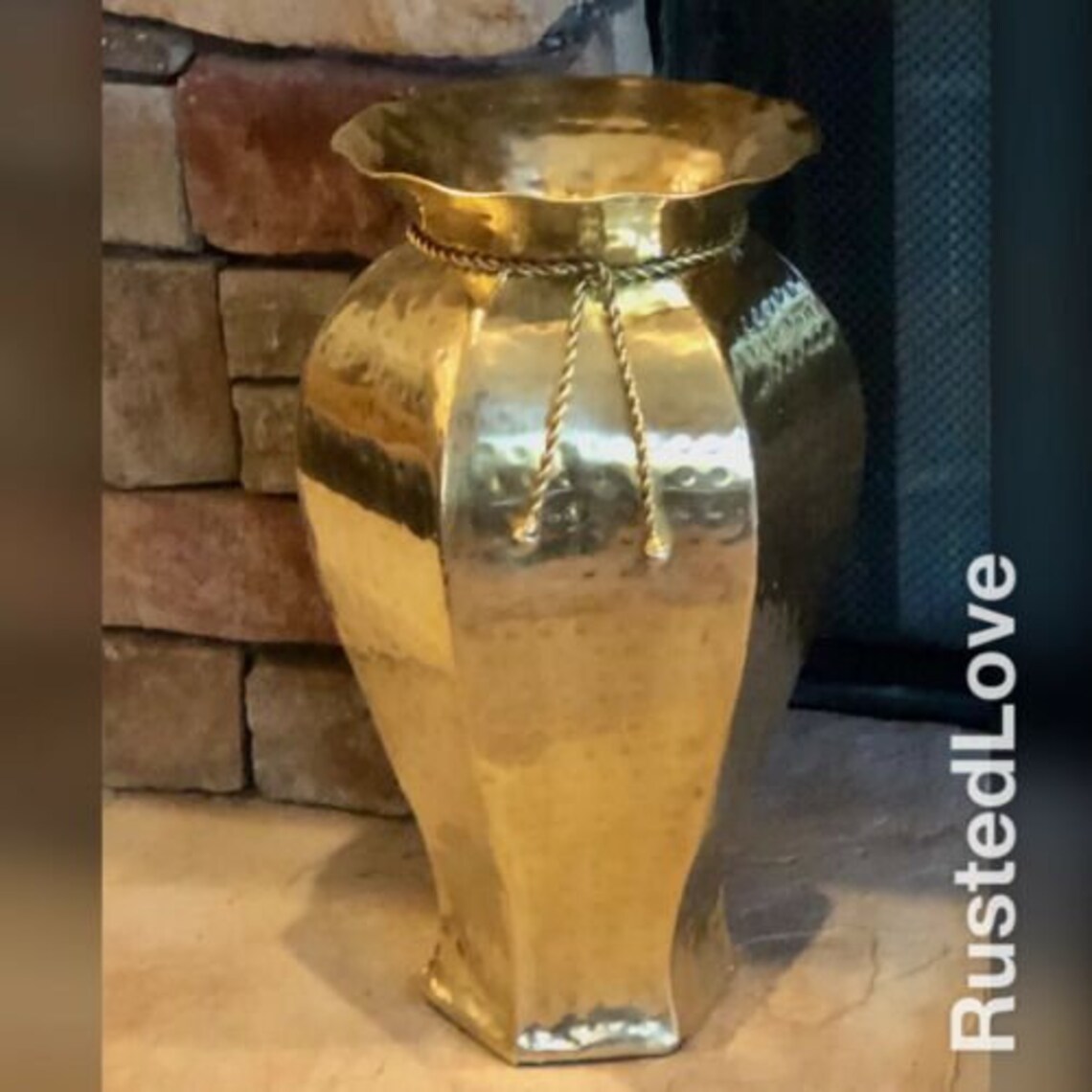 Large Brass Vase / Planter with Rope Accent Hand Crafted Hand Etsy