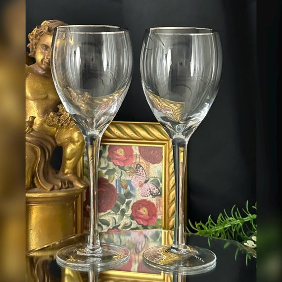 Mikasa Cameo Platinum Water Glasses / Platinum Rimmed Vintage Mikasa Cameo Water Goblets / Vintage Platinum Cameo Mikasa Water Glasses     2