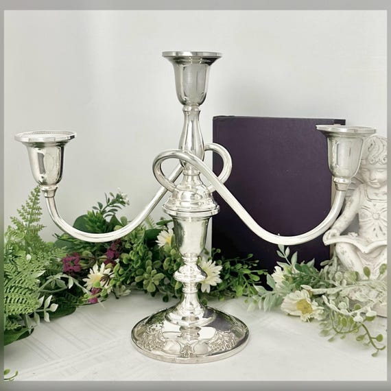 Vintage Sterling Silver Candelabra 3 Arm Queens Lace International Silver Candle Holder 1949