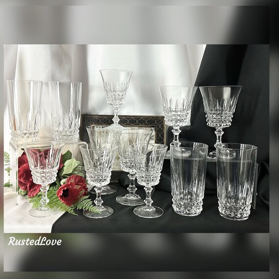 Vintage Cristal D'Arques Durand Glassware / Tuilleries Villandry Set of Glasses / Cristal D'Arques Water, Wine, Highball Glasses - 12 Piece