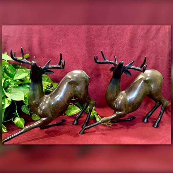 Reindeer Statues / White Tail Buck / SPI Deer / Bronzed Deer / Solid Brass Reindeer / Christmas Reindeer / Holiday decor / Discount / Pair
