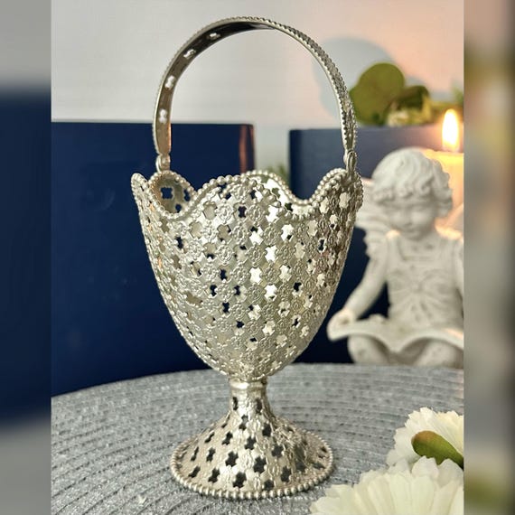 Vintage Sterling Silver Candy Basket / Sterling BonBon Handled Basket / Vintage  Silver Flower Girl Basket / Silver Hand Crafted Basket