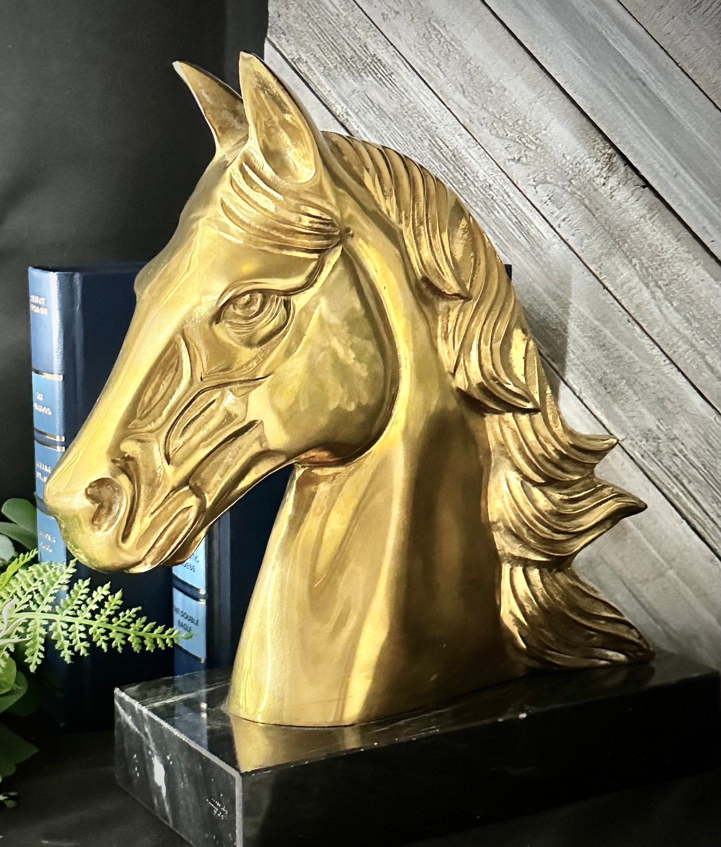 Mid-Century Modern Solid Brass Horse Head Statue