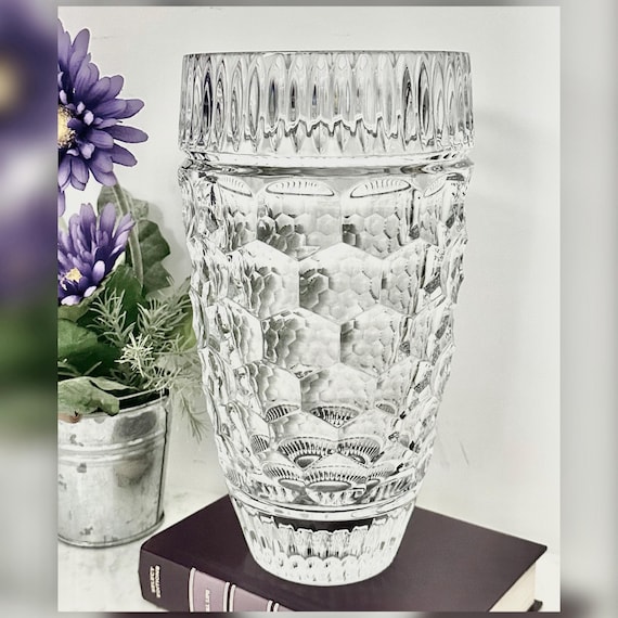 Waterford Crystal Honeycomb Pentagon Cut Crystal Vase Signed 11 Inch
