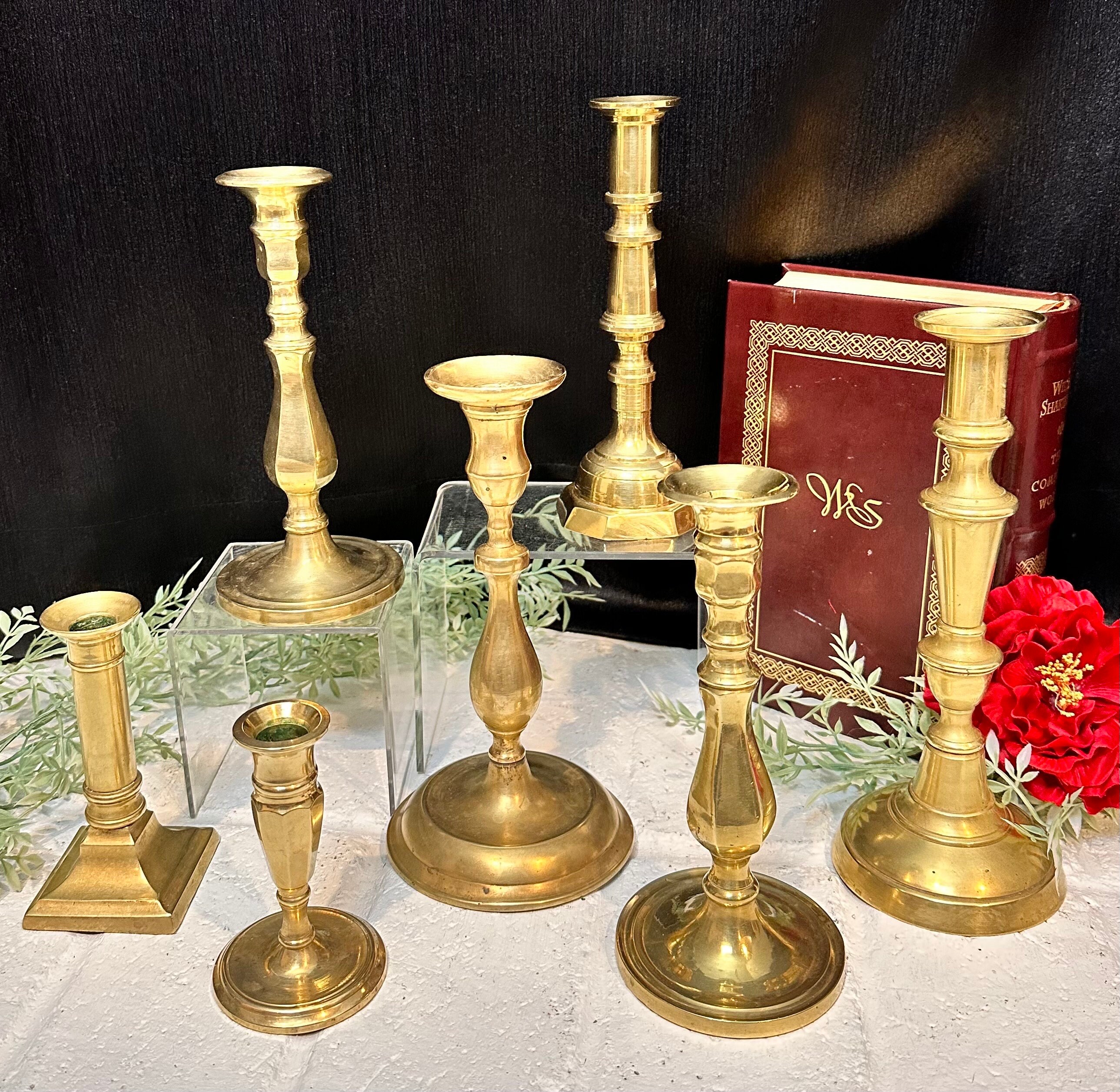 Antique Pair English Victorian Brass Push-Up Candlesticks 25mm Candle Sticks