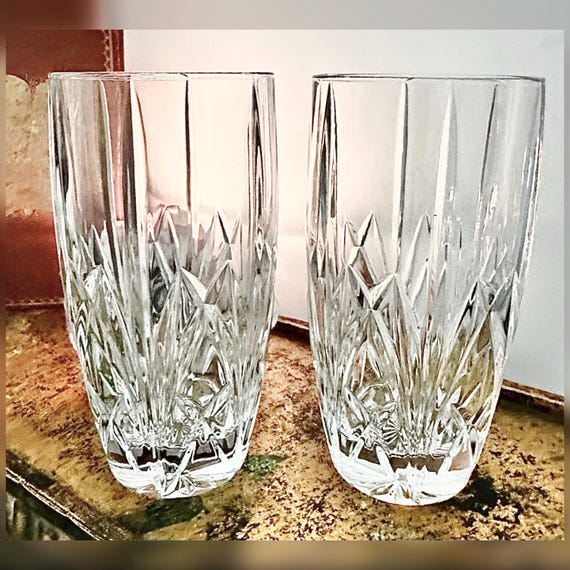 Pair Waterford Brookside Highball Glasses Crystal Tumblers As Is
