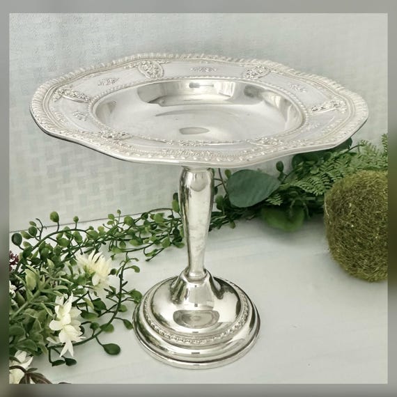 Wallace Rose Point Sterling Silver Compote Dish / Wallace Silver Co. Footed Candy Bowl / Sterling Silver Rose Point Wallace Footed Bowl
